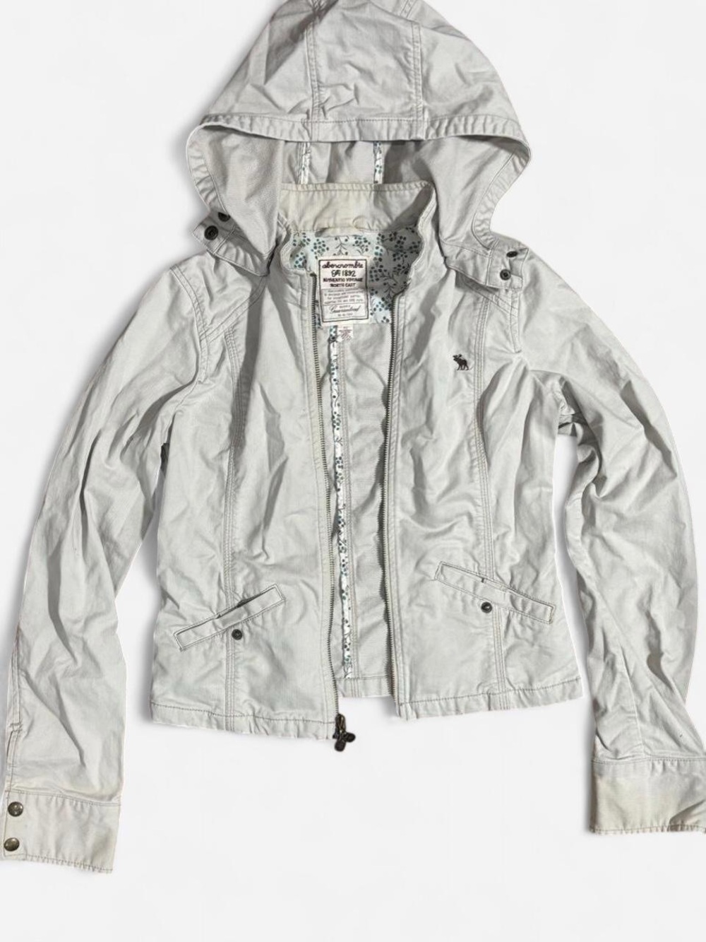 VINTAGE abercrombie kids Light Gray Hooded Jean Jacket